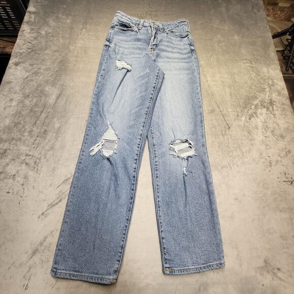 Old Navy Jeans Womens 6 Light Wash High-Rise OG Loose Distressed Ripped Denim - Picture 1 of 10